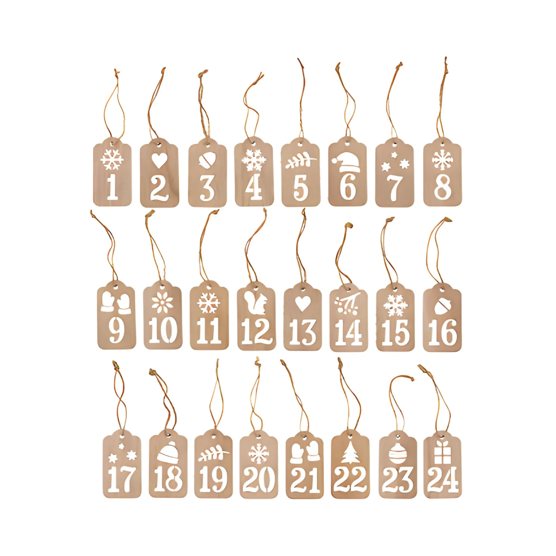 Deko|Adventskalender|Adventskalender-Anhänger aus Holz, 24 Stück