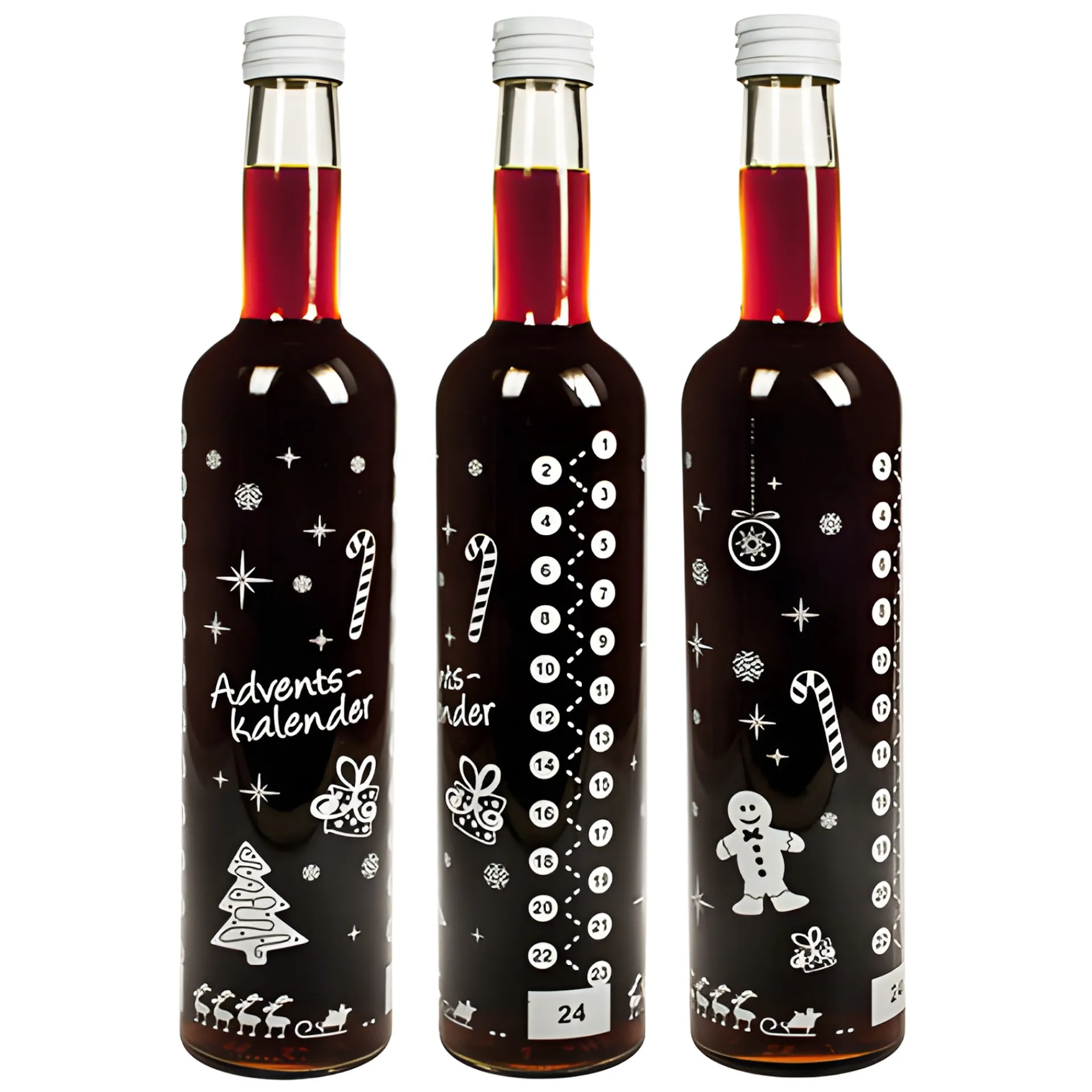 Adventskalender|Weihnachtliche Gläser & Flaschen|Adventskalender-Flasche 500 ml weiß