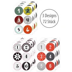 Folia Basteln|Deko|Adventskalender-Zahlen in 3 Farben, 72 Stück
