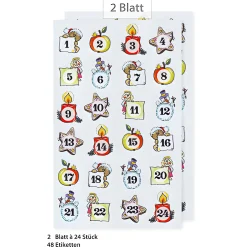 Deko|Adventskalender|Adventskalender-Zahlen Weihnachtsmotive, 48 Stück