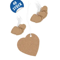 Anhängeetiketten|Etiketten Zum Beschriften|Anhängeetiketten 'Herz' 4 cm natur, 48 Stück