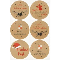 Deko|Aufkleber 'Weihnachtsgrüße' Ø 4,5 cm, braun, 48 Stück