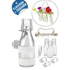 Basteln|Deko-Anhänger|Blumen in Bügelflasche, 4er-Set