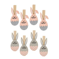 Ostern|Deko-Holzklammer 'Ostereier-Hasen', 7 cm, 8 Stück