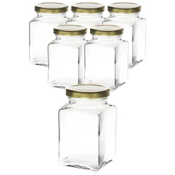 Gläser-Sets|6er Set Quadratglas 260 ml mit Deckel gold