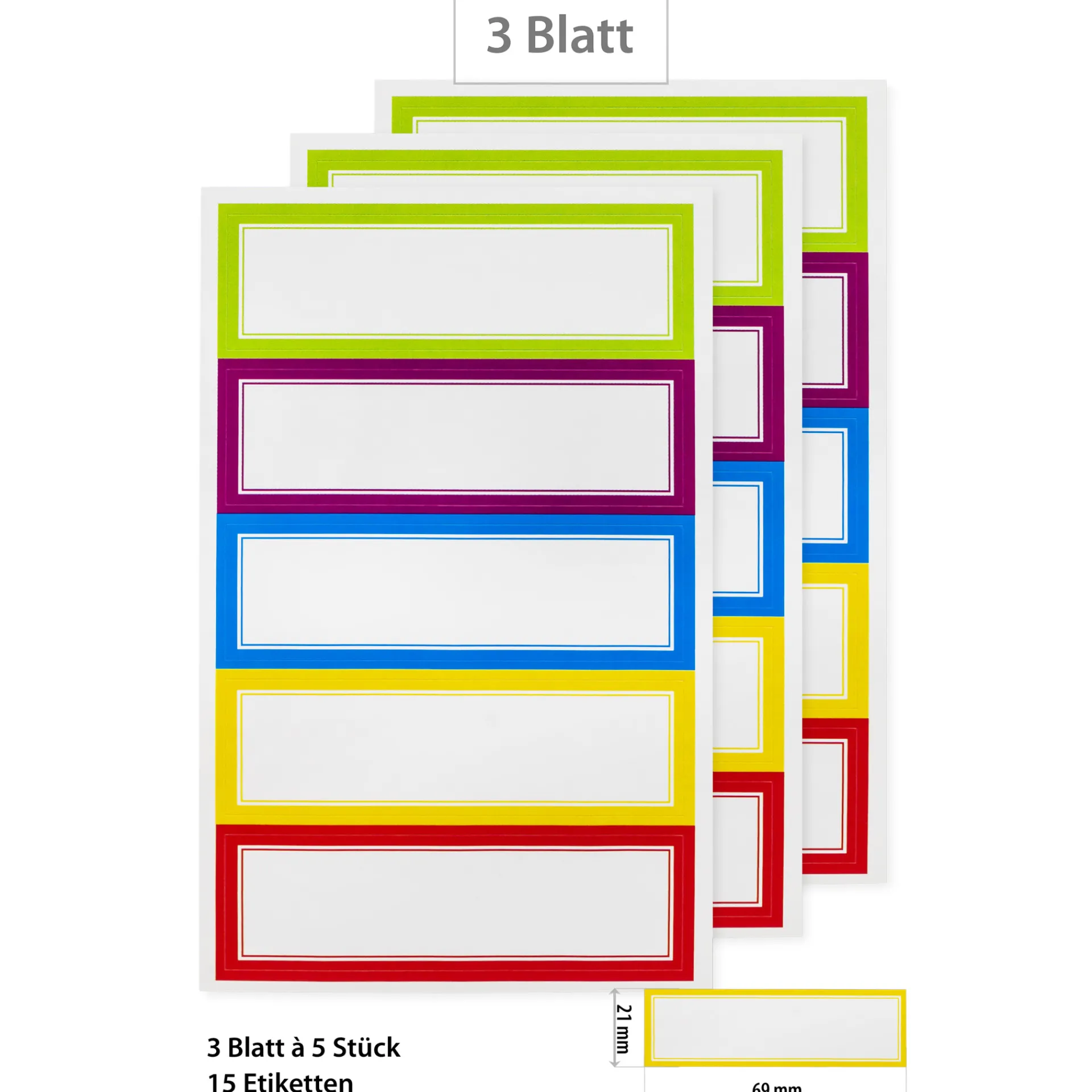 Etiketten Zum Beschriften|Etiketten 'Doppelrahmen in 5 Farben' 69 x 21 mm, 15 Stück