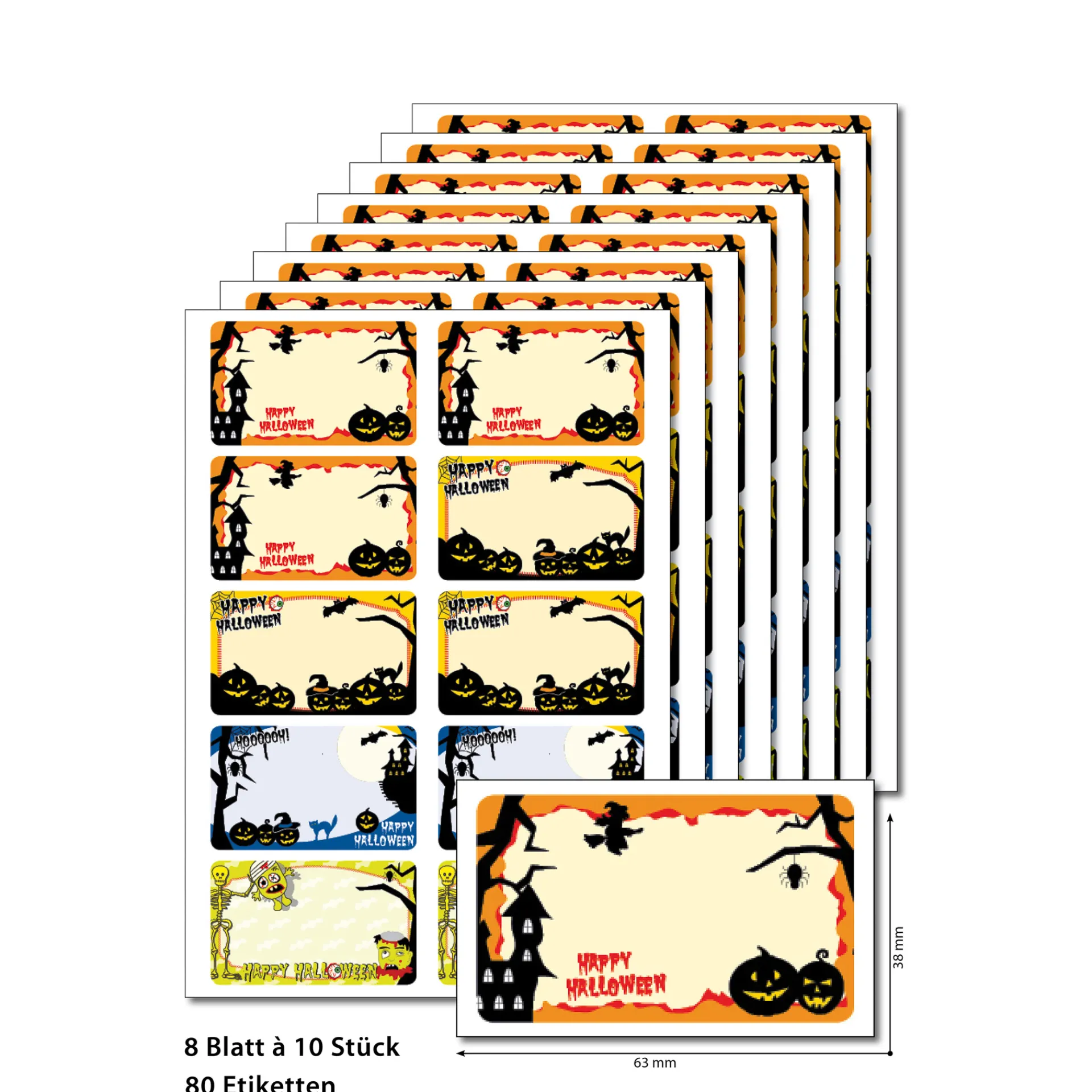 Halloween|Etiketten Zum Beschriften|Etiketten 'Happy Halloween' 63 x 38 mm, A5, 80 Stück