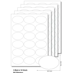 Etiketten Zum Beschriften|Bedruckbare Etiketten|Etiketten oval 63,5 x 42,3 mm weiß - 5 Blatt A4