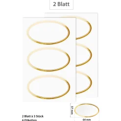 Etiketten Zum Beschriften|Etiketten 'Rahmen oval in Gold' 64 x 37 mm, 6 Stück