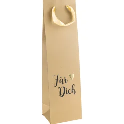 Weinflaschen-Verpackungen|Flaschentasche 'Für Dich' natur, 10 x 8 x 35 cm
