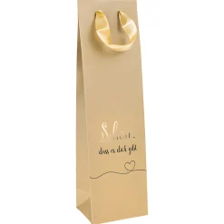 Weinflaschen-Verpackungen|Flaschentasche 'Schön, dass es dich gibt' natur, 10 x 8 x 35 cm