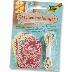 Folia Anhängeetiketten|Etiketten Zum Beschriften|Anhängeetikett lang, ornamental, 12 Stück