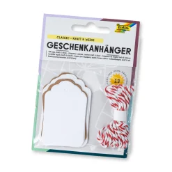 Folia Anhängeetiketten|Etiketten Zum Beschriften|Anhängeetikett lang natur/weiß, 12 Stück