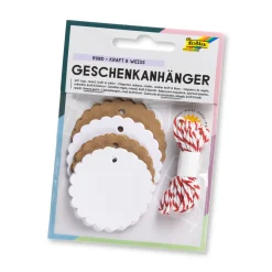 Folia Anhängeetiketten|Etiketten Zum Beschriften|Anhängeetikett rund natur/weiß, 12 Stück