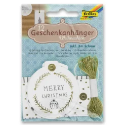 Folia Deko|Anhängeetiketten|Anhängeetikett weiß/gold, 12 Stück