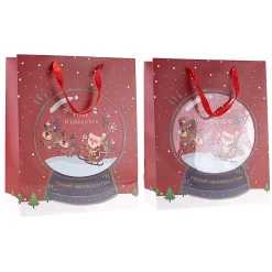 Verpackungen|Weihnachtsgeschenktüten|Geschenktüte 'Schneekugel' rot, groß