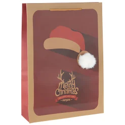 Verpackungen|Weihnachtsgeschenktüten|Geschenktüte 'Weihnachtsmütze mit Bommel', groß