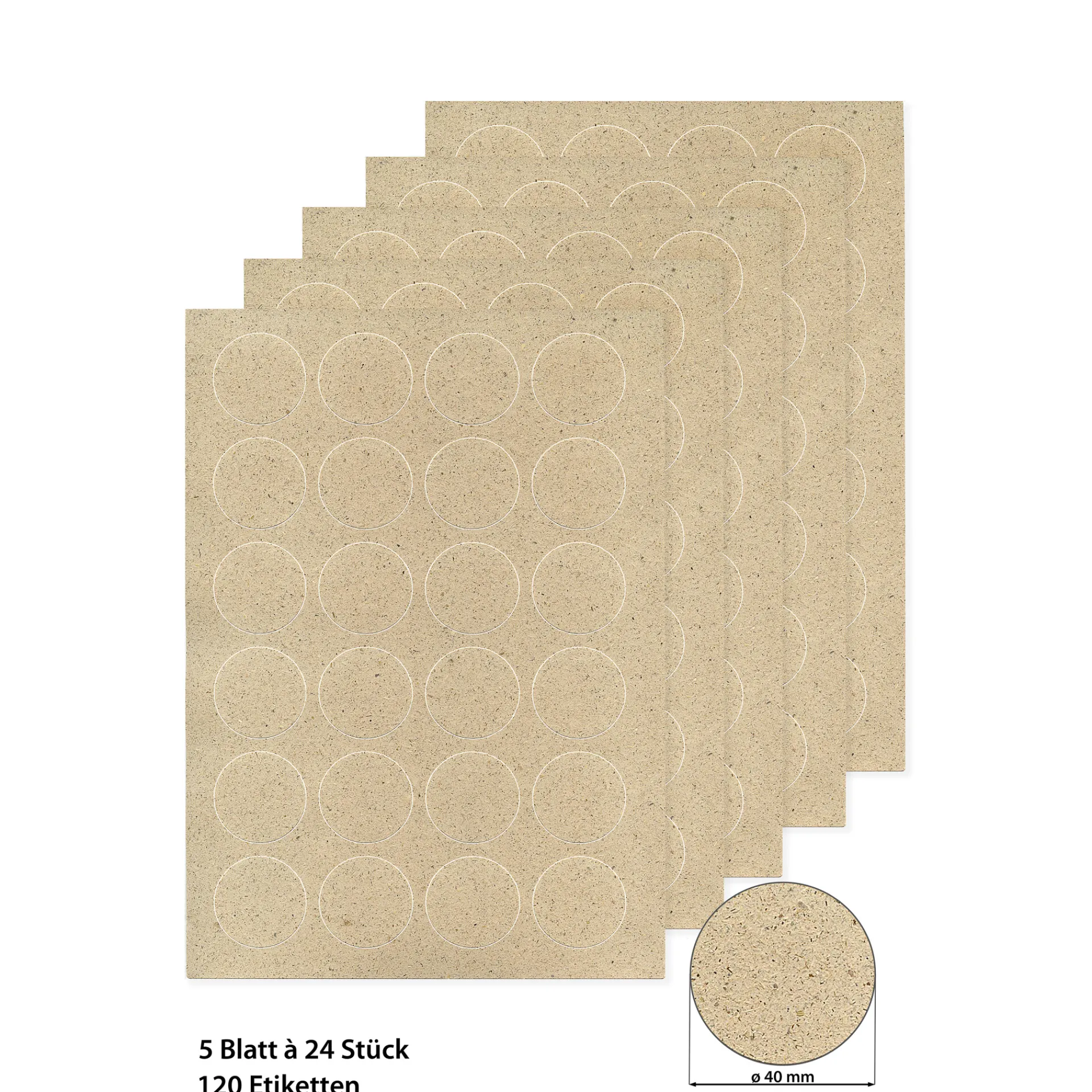 Etiketten Zum Beschriften|Bedruckbare Etiketten|Grasetiketten rund 40 mm, 5 Blatt A4, 120 Stück
