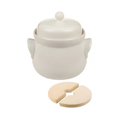 Gemüse Auf Vorrat|Fermentiergläser & Zubehör|Gärtopf 2 Liter creme-weiß mit Beschwerungssteinen