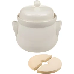 Gemüse Auf Vorrat|Fermentiergläser & Zubehör|Gärtopf 4 Liter creme-weiß mit Beschwerungssteinen