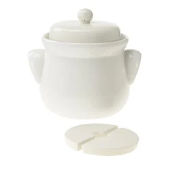 Gemüse Auf Vorrat|Fermentiergläser & Zubehör|Gärtopf 3 Liter creme-weiß mit Beschwerungssteinen