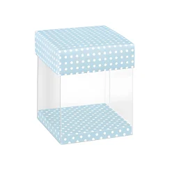 Giveaways|Confiserie-Verpackungen|Klarsichtschachtel  80 x 80 x 90 mm blau gepunktet