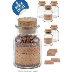 Gewürze Und Kräuter|Gläser-Sets|Korkenglas 150 ml mit Kork Etiketten, 6er Set