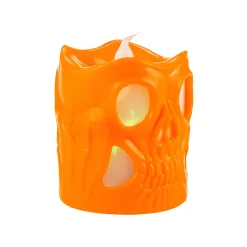 Halloween|Dekolichter|LED-Kerze 'Totenkopf' 6 x 6 cm, mit Farbwechsel, orange
