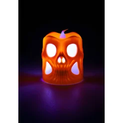 Halloween|Dekolichter|LED-Kerze 'Totenkopf' 6 x 6 cm, mit Farbwechsel, orange