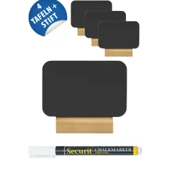 Feiern Und Feste|Tafeln Und Beschriftung|Mini Kreidetafel mit Holzsockel, 4 Stück plus Stift
