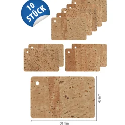 Anhängeetiketten|Etiketten Zum Beschriften|Naturkork-Schildchen 60 x 40 mm, 10 Stück