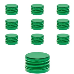 Schraubdeckel|PP 28 grün Aluminium mit Originalitätsring, 10 Stück