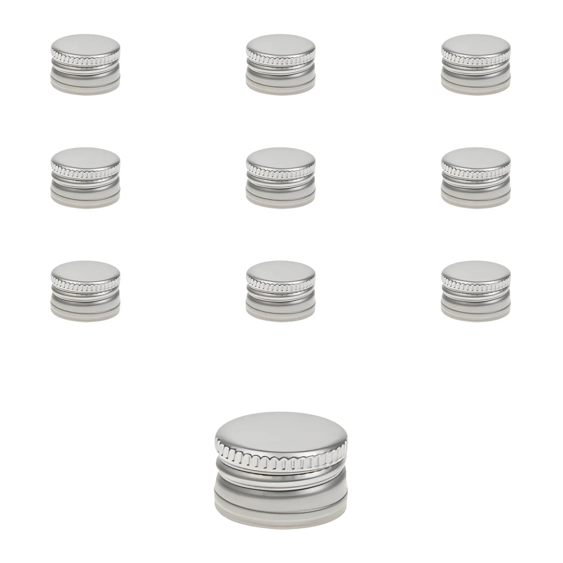 Schraubdeckel|PP 18 silber Aluminium ohne Rollrand, 10 Stück