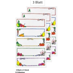 Beerenzeit|Etiketten Zum Beschriften|Schmucketiketten 'Gestreifter Rahmen mit Obst', 15 Stück