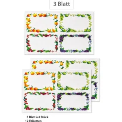 Saft & Sirup|Etiketten Zum Beschriften|Schmucketiketten 'Obst-Rahmen', 12 Stück