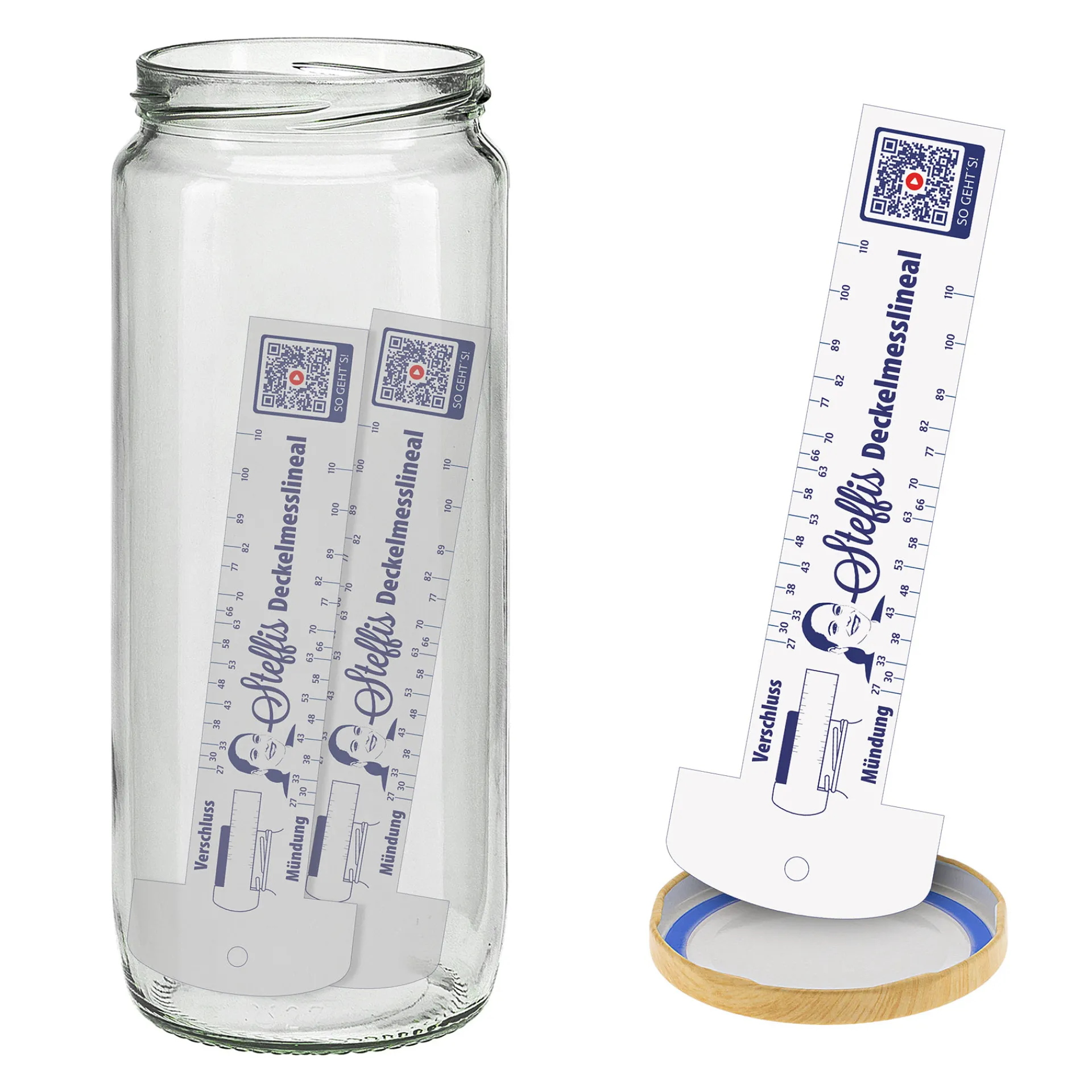 Küchenhelfer|Messgeräte|Steffis Deckelmesslineal, 3 Stück im Rundglas 1100 ml