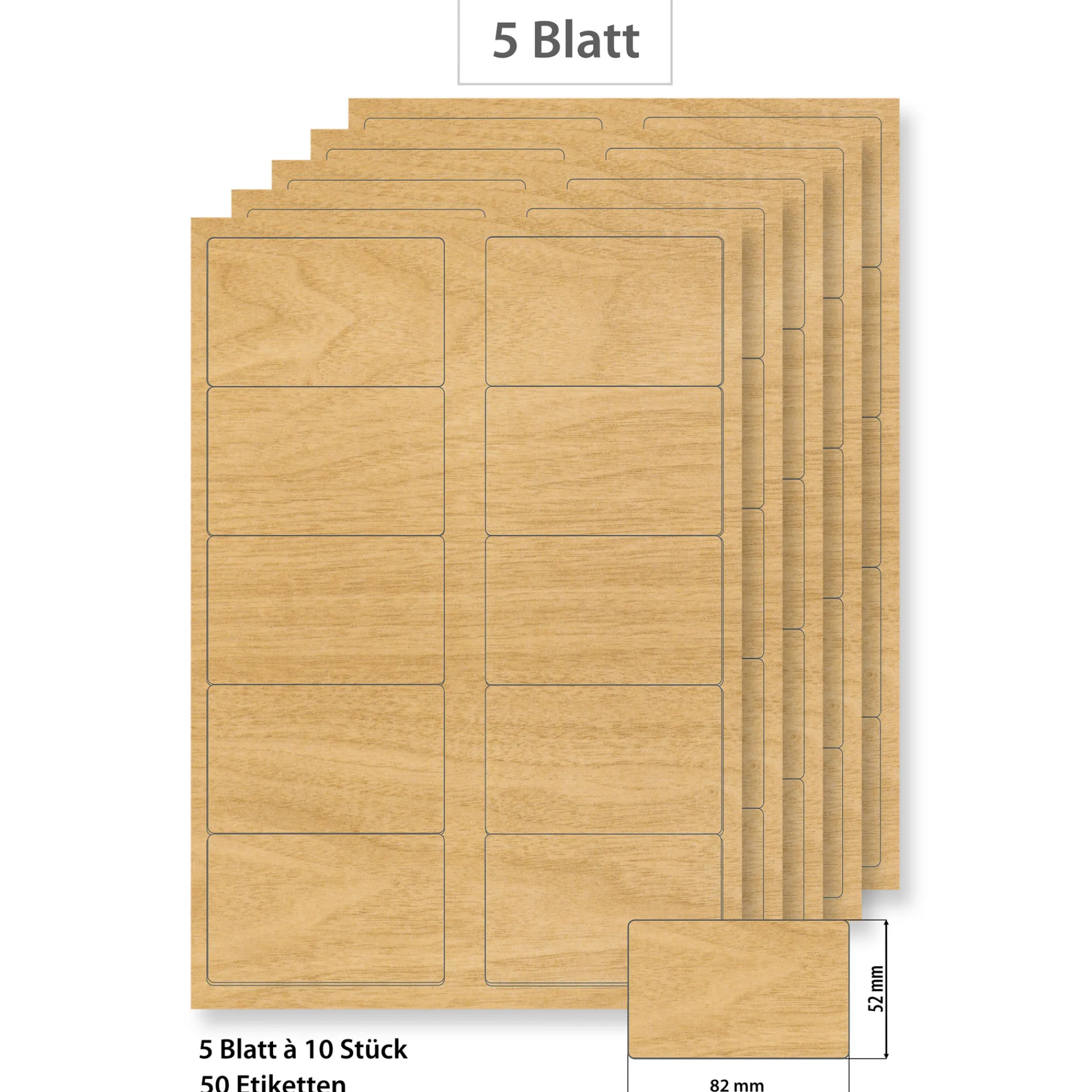 Etiketten Zum Beschriften|Bedruckbare Etiketten|Steffis Etiketten 82 x 52 mm Holzdekor - 5 Blatt A4