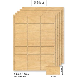 Etiketten Zum Beschriften|Bedruckbare Etiketten|Steffis Etiketten 63,5 x 38,1 mm Holzdekor - 5 Blatt A4