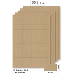Etiketten Zum Beschriften|Bedruckbare Etiketten|Steffis Etiketten 48,5 x 25,4 mm natur - 50 Blatt A4