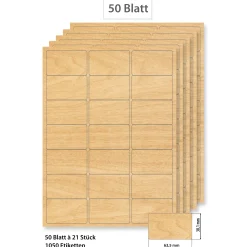 Bedruckbare Etiketten|Etiketten Zum Beschriften|Steffis Etiketten 63,5 x 38,1 mm Holzdekor - 50 Blatt A4