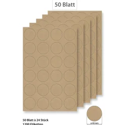 Etiketten Zum Beschriften|Bedruckbare Etiketten|Steffis Etiketten rund 40 mm natur - 50 Blatt A4