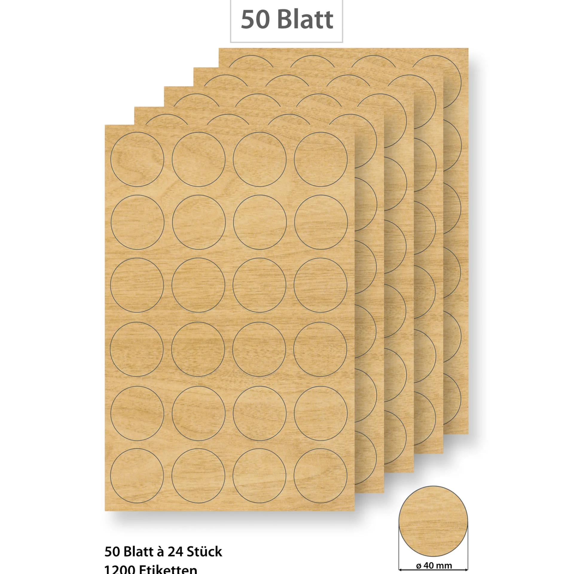 Etiketten Zum Beschriften|Bedruckbare Etiketten|Steffis Etiketten rund 40 mm Holzdekor - 50 Blatt A4