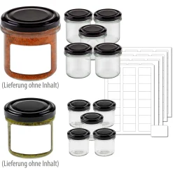 Pesto|Gewürze Und Kräuter|Sturzglas Set schwarz, 12 Gläser