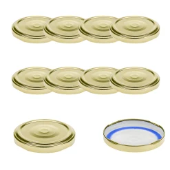 Blueseal Deckel|Twist-Off-Deckel|TO  63 gold ster. mit Button BLUESEAL, 10 Stück