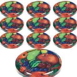 Erdbeerzeit|Twist-Off-Deckel|TO  66 Obstdekor past. mit Button, 10 Stück