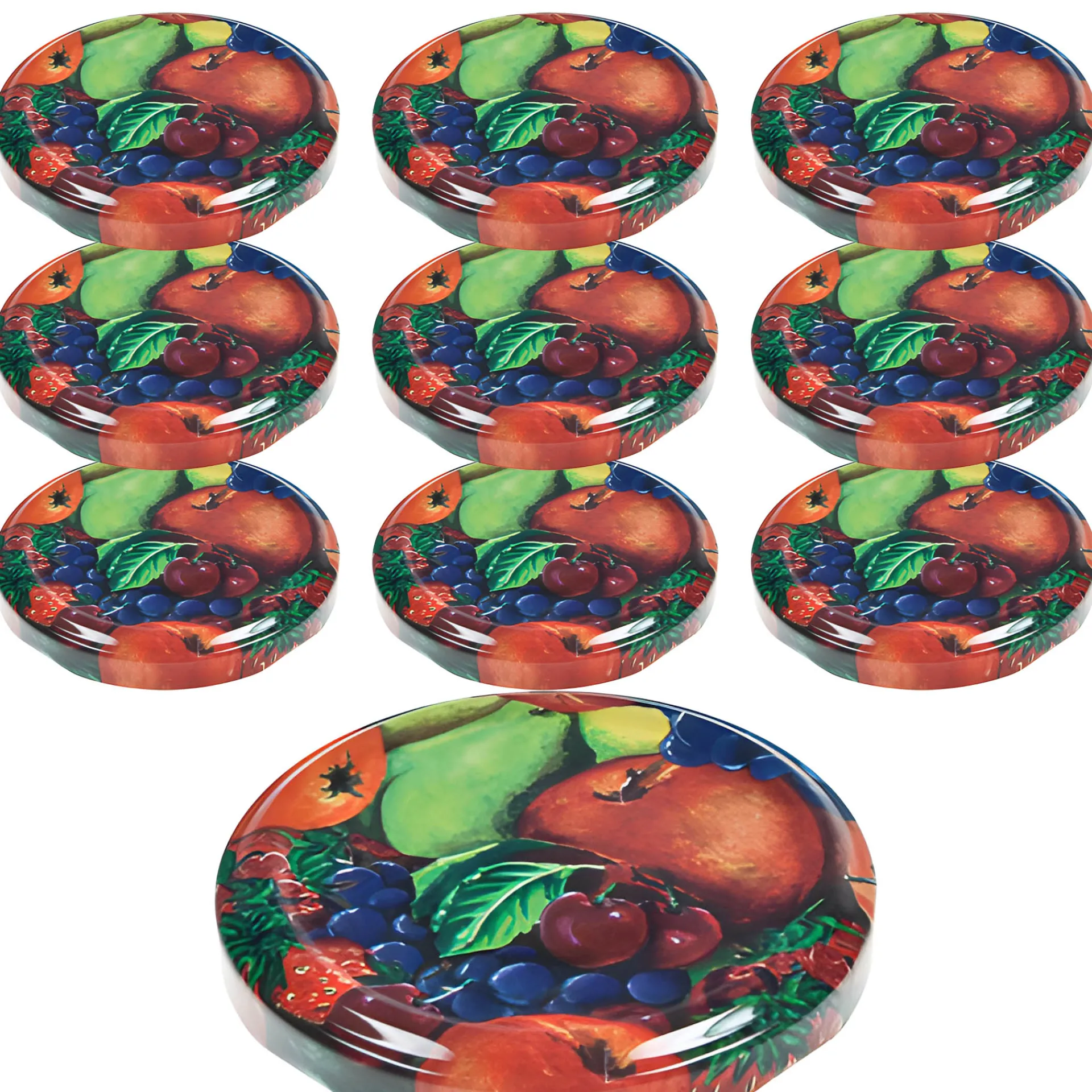 Erdbeerzeit|Twist-Off-Deckel|TO 66 Obstdekor past. mit Button, 10 Stück