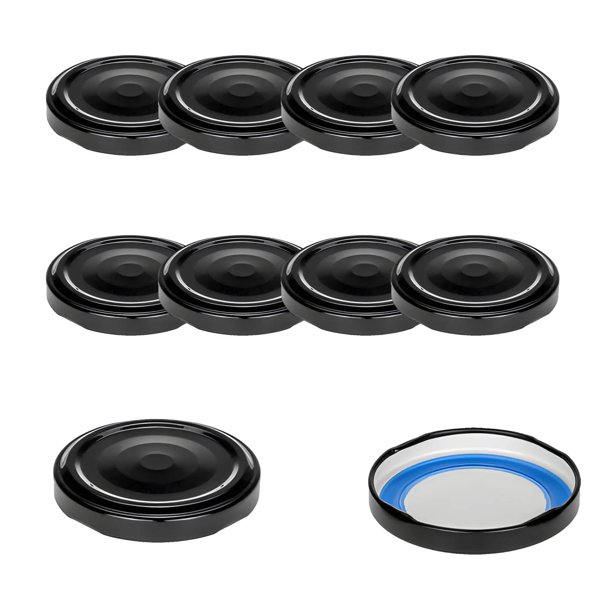 Blueseal Deckel|Twist-Off-Deckel|TO 58 schwarz ster. mit Button BLUESEAL, 10 Stück
