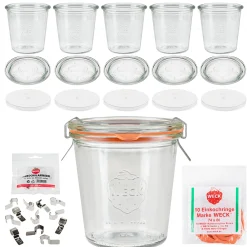 Apfel-, Birnen-, Quittenzeit|Picknick-Zubehör|WECK-Sturzglas 290 ml hoch mit Klarsichtdeckel, 6er Set