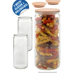 Aufbewahren|Weck-Sets|WECK-Zylinderglas 1040 ml mit Holzdeckel, 3er Set