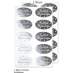 Deko|Weihnachtsetiketten 'Fröhliche Weihnachten' silber, 20 Stück